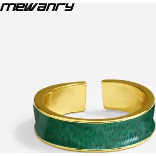 Mewanry 925 Sterling Silver Rings for Women Summer New Trend Charm Vintage Party Jewelry Gifts Green White Drop Glue Accessories