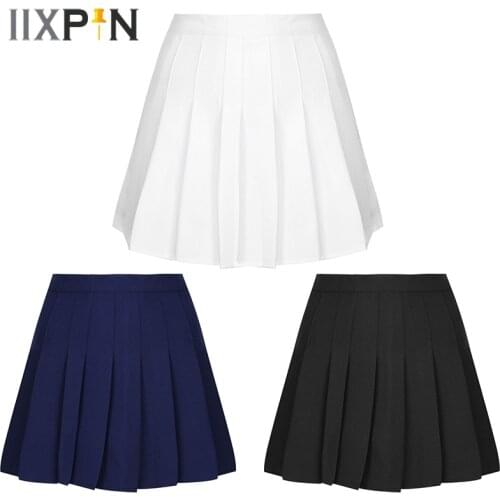 Girls Solid High Waist Pleated Skirt Casual Skate Tennis Student School Dance Team Uniform A-Line Mini Skirts with Lining Shorts