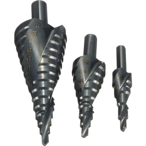3Pcs 4-32MM HSS Stepped Drill Bit Set High-speed Steel Spiral for Metal Cone Triangle Shank Hole