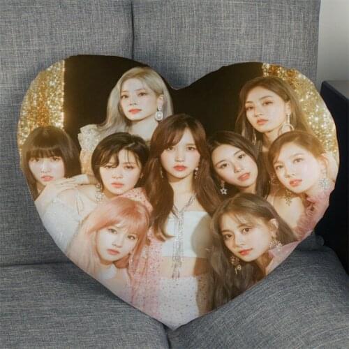 Custom KPOP TWICE Pillow Cover Home Office Wedding Decorative Pillowcase Heart Shaped Zipper Pillow Cases Satin Fabric Best Gift