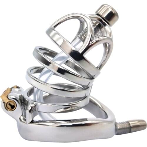 New Mens Chastity Cage Metal CB Penis Lock with Catheter Arc Rings Chastity JJ Lock Cage Alternative Toys Adult Product for Men