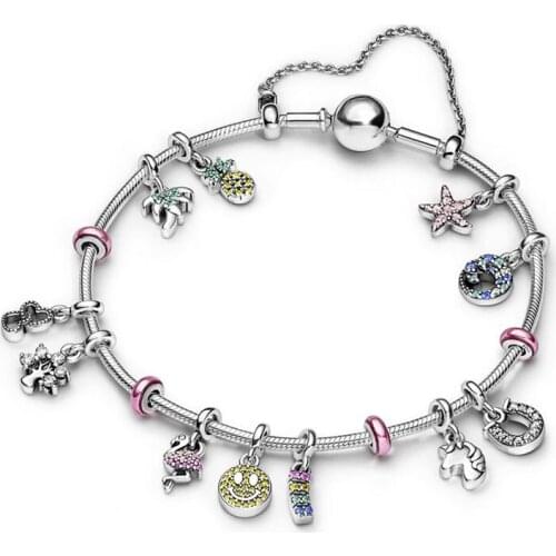 2020 New S925 My Pink Spacer Pineapple Love Red Crane Blue Wave Me Snake Chain Starfish Charm Pendant DIY Bracelet