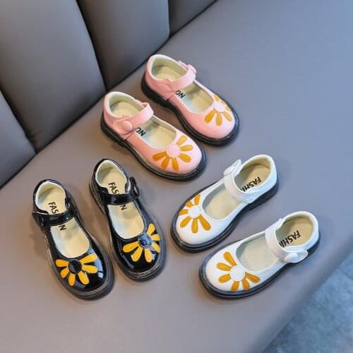2021 Autumn Kids New Leather Shoes Girls Fashion Single Shoes Western Style Princess Shoes Cute Flower Sweet Student 26-36 Hot