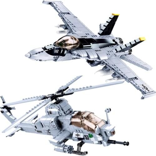 New Military Series F/A-18 Strike Fighter AH-1Z Viper aircraft DIY Model Building Blocks Bricks Toys Children Christmas Gifts