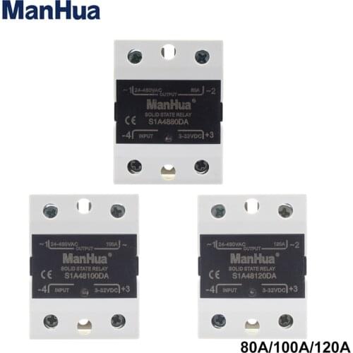 ManHua SSR DC-AC 80DA/100DA/120DA Single phase Solid state relay Input 3-32VDC Output 24-480VAC