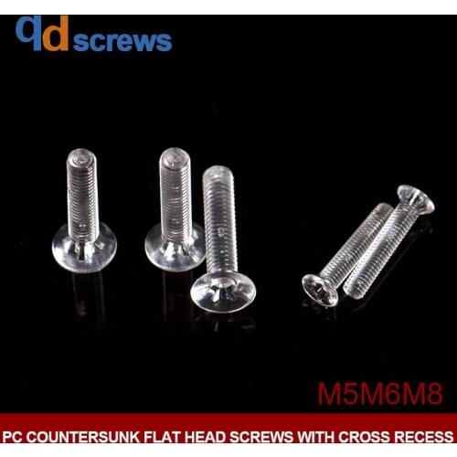PC M5M6M8 Plastic Countersunk flat head screws with cross recess Phillips Flat Head Screw Transparent GB819 DIN965 ISO 7046