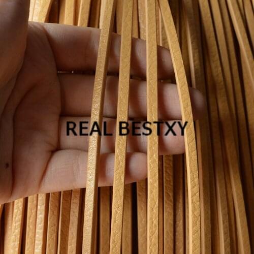 REAL BESTXY 5m/lot 4*3mm yellow flat leather cords rope with litchi pattern oil edged flat leather straps for bracelets making