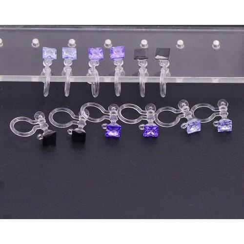 Rhombus Zircon with Hanging U Shaped Ear Clip Plastic Ear Stud Ear Clip Converter for Sensitive Ear DIY Accessories 5 Pairs/ Set