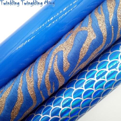 Mermaid Embossed Synthetic Leather, Zebrad Grain Metallic Faux Fur, Patent Leather For Bow A4 21x29CM Twinkling Ming KM018