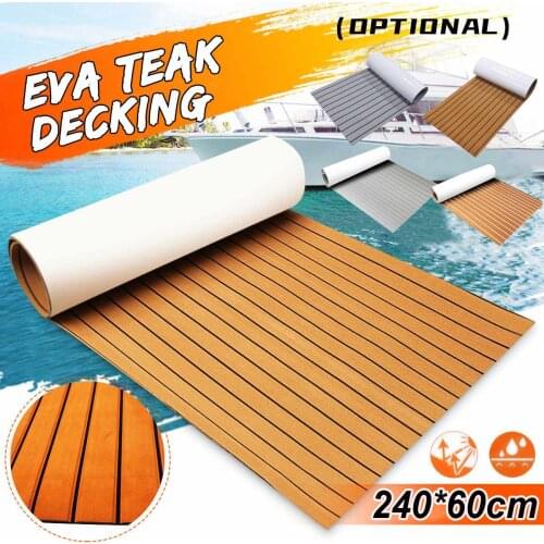 Self-Adhesive 2400x600x5mm EVA Foam Faux Teak Decking Sheet Marine Flooring Boat Yacht Decking Sheet Brown Gray Striped