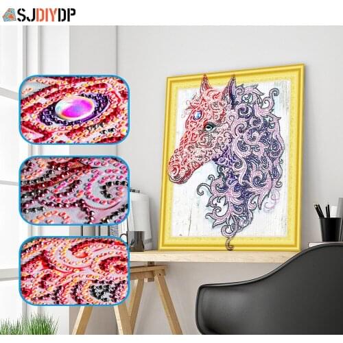 SJDIYD 5DSpecial Shape Diamond Painting Animals Horse Portrait DIY Diamond Embroidery Set Home Crafts Decoration Partial Crystal