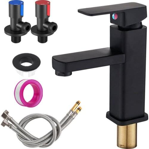 Black Square Basin Faucet Stainless Steel Paint Faucet Single Handle Sink Washbasin Hot Cold Mixer Taps For Bathroom Accessories