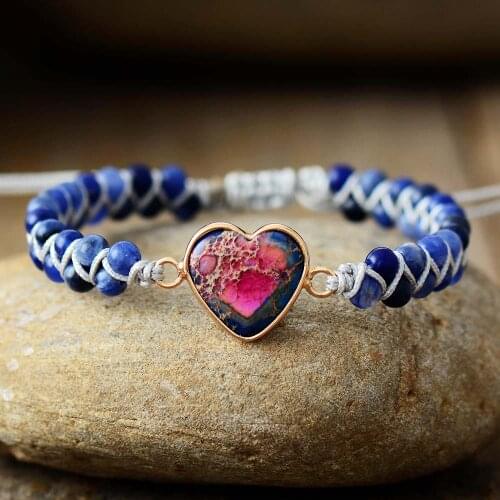 Unique Natural Stone Heart Charm Bracelets String Braided Macrame Bracelets Classic Friendship Wrap Bracelet Femme Women Jewelry