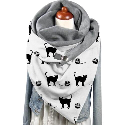 Universal Autumn Winter Warm Cats Prints Double-Layer Buckle Soft Comfortable Scarf Shawls Cashmere Scarf Handmade Scarf 2021