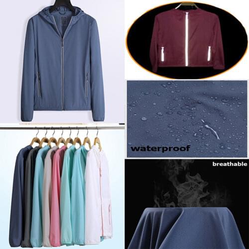 Unisex Cycling Windbreaker Rain Jacket Reflective Lightweight Sunscreen Jersey Men Women Quck Dry Outdoor Sport Thin Skin Hoodie