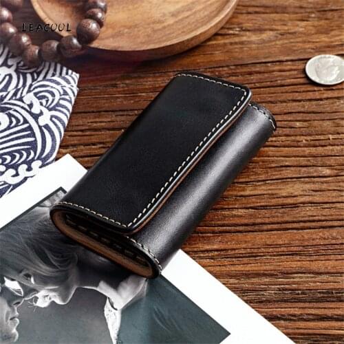 Vintage Simple Key Holder Genuine Leather Wallet Men Solid Key Wallet Organizer Bag Car Housekeeper Wallet Card Holder