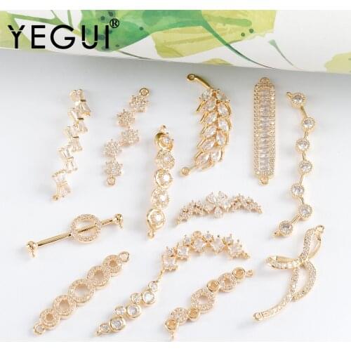 YEGUI M1042,jewelry accessories,18k gold plated,copper metal,zircons,charms,jump ring,diy earrings,jewelry making,6pcs/lot