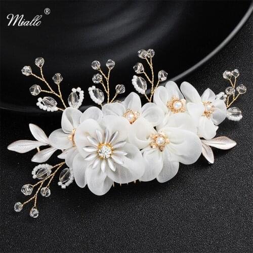 Miallo Wholesale Organza Gauze Flowers Hair Combs Clips Pins Wedding Hair Accessories Jewelry Bridal Headpiece