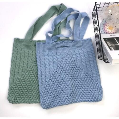 Female Top-handle Tote Bag Shopping Bag Women Winter Vintage Retro Rural Knitting Kawaii Stylish khaki Handbag