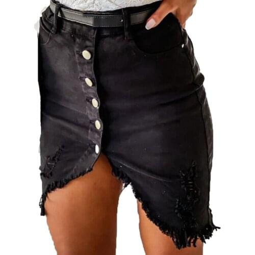 Women Denim Skirts Fashion Single-breasted High Waist Black Mini Skirt Woman Sexy Skinny Asymmetrical Jean Skirt