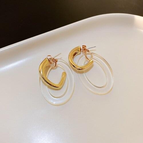 GSOLD Geometric Oval Transparent Acrylic Earrings Simple Metal Two-Use Dangling Temperament Earrings Women Fashion Jewelry