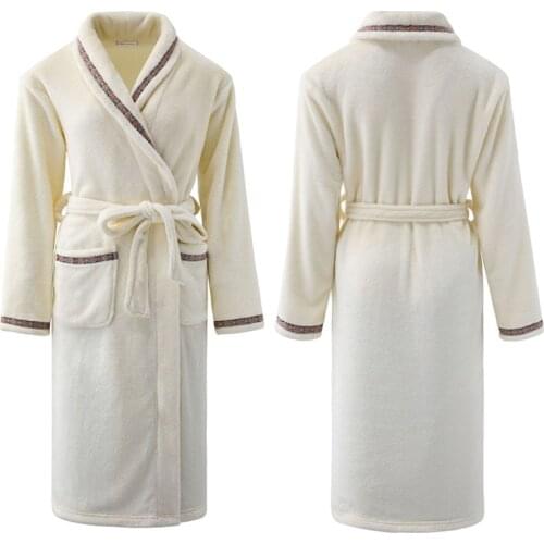Sanderala Winter Flannel Robe V Neck Belted Women Full Sleeve Warm Sleepwear Elegant Satin Dressing Gown Bathrobe Home Pink Robe