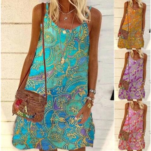 Dress Women Summer 2021 hot style Europe and the printing easy condole chiffon floral Dresses Casual Vestidos YFF6367