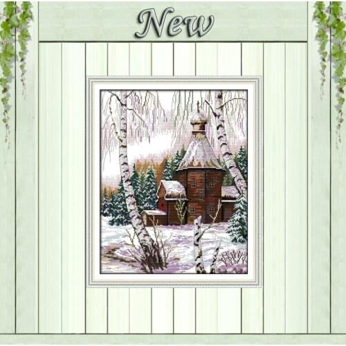 Winter scenery forest decor painting counted printed on canvas DMC 14CT 11CT Chinese Cross Stitch Needlework Set Embroidery kits