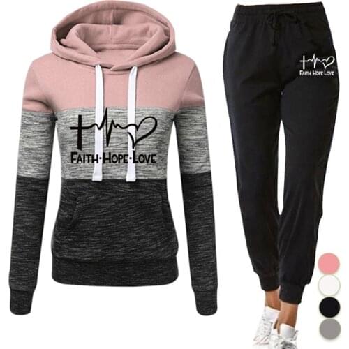 Winter Tracksuit Women 2 Piece Set Sweatshirt Print Hoodies+Pants Sportwear Womens Sports Suit Female Hooded Set Hoodies Suit