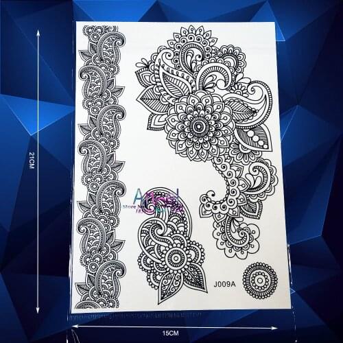 1PC Long Lasting Big Size Flower Bracelet Temporary Tattoo Black Ink Color Henna Fake Tattoo Stickers ABJ09 Women Makeup Jewelry