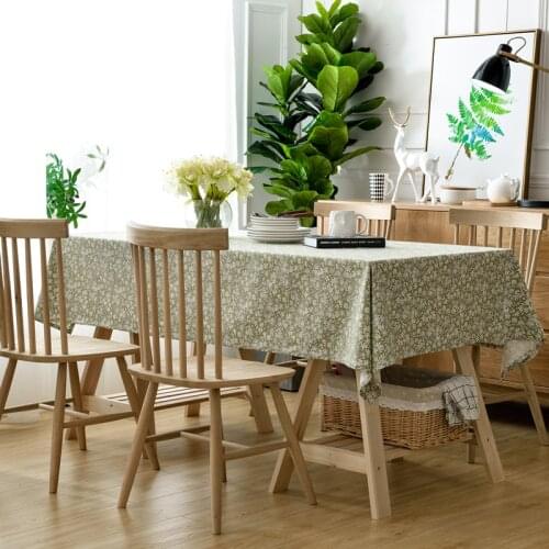 Green Small Flower Tablecloth Kitchen Dining Room Decor Table Cover Pastoral Style Tea Table Cloth Oil-Proof 1 PC Desk Dustcover