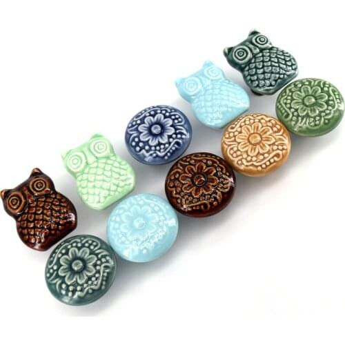 1x Rustic Decorative Owl/ Blossom Knobs Drawer Pulls Ceramic Cabinet Door Knobs Dresser Pull Handles Antique Hardware