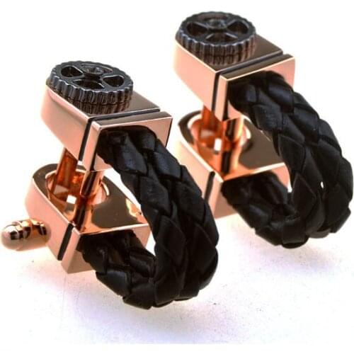 5Pairs/lot Creative Rosegold Gear Rope Cufflinks Copper Made Vintage Business Style Cuff Links Mens Jewelry Accessory Gift