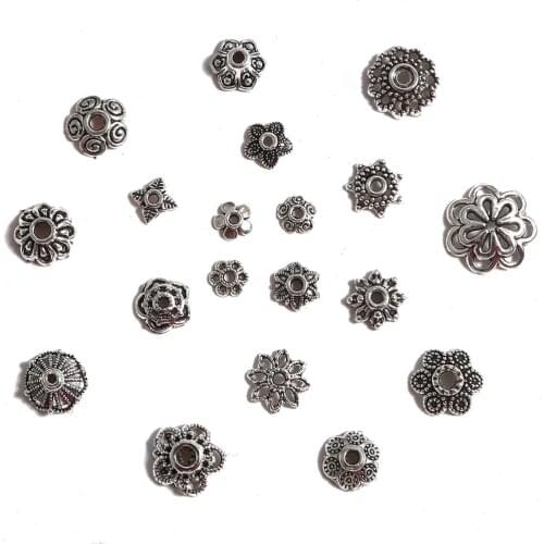 50pcs/lot 6-14mm Tibetan Antique Silver Color Alloy Metal Beads Caps Filigree Spacer Beads For DIY Jewelry Making Supplies