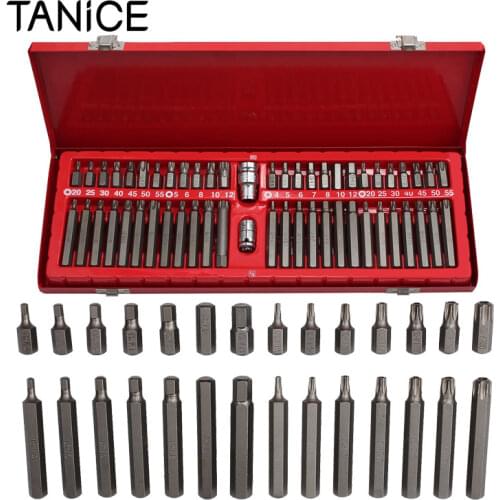TANiCE 54 Pcs Multi-tooth Bit Insert For Hexagon Socket Internal Serration Torx Bit & Safety Torx Bit Wrench Set with Metal Case
