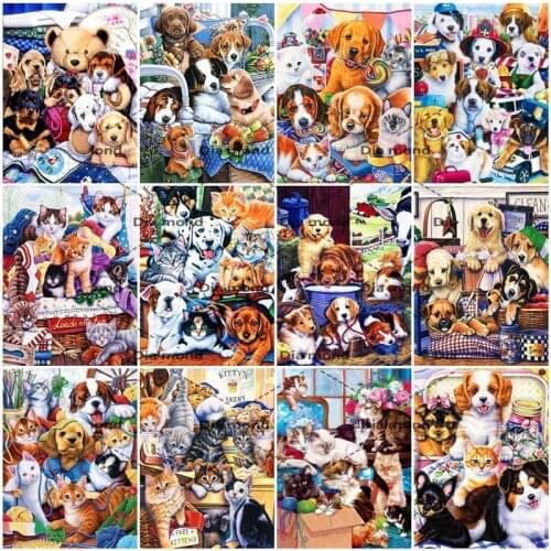 5D Diamond Embroidery Dog Cat Mosaic DIY Diamond Painting Animal Dog Cat Cross Stitch Rhinestones Handicraft Home Decoration