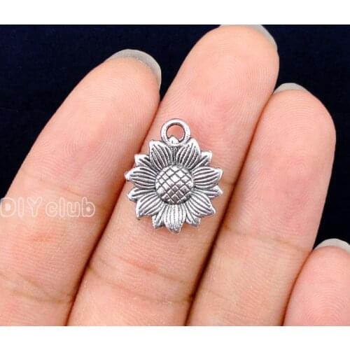 70pcs-Antique Silver / Bronze Sunflower Charms Pendants, Helianthus Annuus Charms 18x15mm
