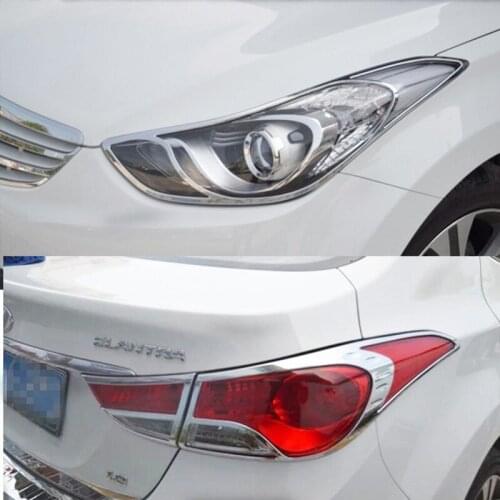 ABS Chrome Car Front Headlight + Rear Tail Light Lamp Cover Trim For Hyundai Elantra 2012 2013 2014 2015