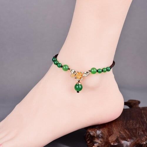 Simplicity Temperamental Green Onyx Hand Made Foot Rope Retro Ethnic Style Delicate Crystal Comfortable Anklets Female Jewelry