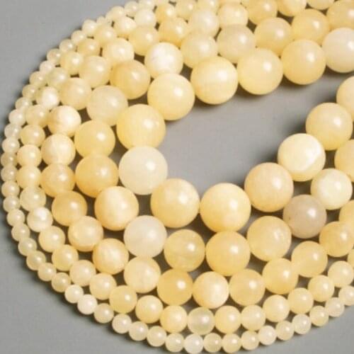 Natural Stone Bead Smooth Yellow Topea Jade Round Loose Beads for Jewelry Making DIY Bracelet Accessories 4/6/8/10 Mm