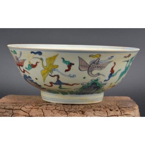 Collection old Chinese MingDyansty(ChengHua)) pastel porcelain bowl,thin,Flying crane, Free Shipping