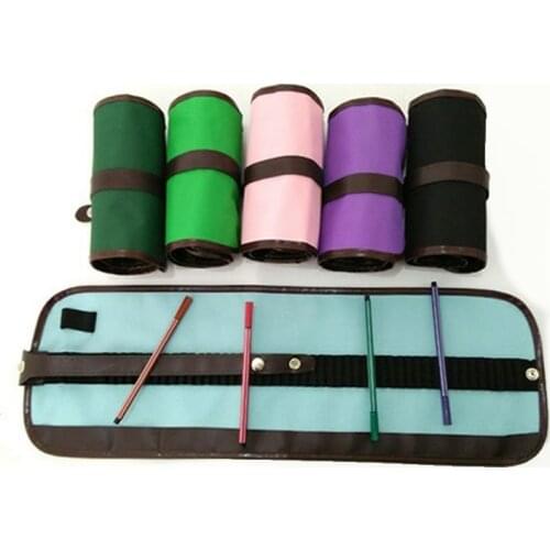 48 Holders Colorful Canvas Roll Up Pencil Case Brush Holder Girl Women Cosmetic Makeup Portable Pouch Pockets School Supplies