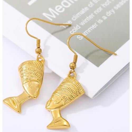 Egyptian Queen Nefertiti Stud Earrings For Women Stainless Steel Gold Color African Earrings Fashion Jewellery Gift Bijoux Femme