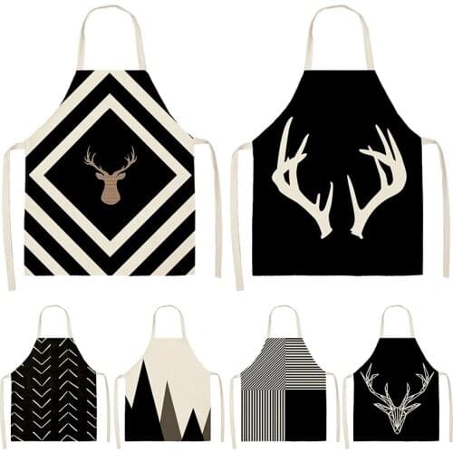Geometric Printed Pattern Kitchen Sleeveless Aprons Cotton Linen Bibs Household Women Cleaning Home Cooking nail tech apron