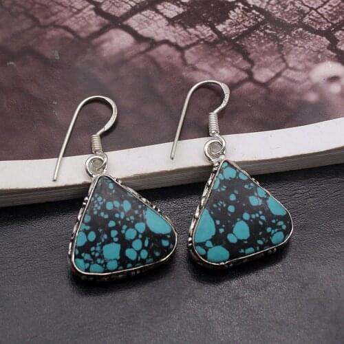 Hermosa Antique Natural Green MosaicJasper Dangle Earrings New Gift For Women 1 1/2 Inch A84