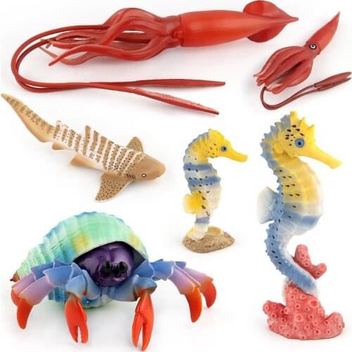 Kids Early Educational Simulation Ocean Life Hippocampus Hermit Crab Shark Model Figure Sea Animal Doll Children Toys