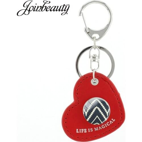 JOINBEAUTY Square Circular Irregular Shape Geometric Pattern Snap Buttons Keyring Red Love Heart Shape PU Leather Keychain A72