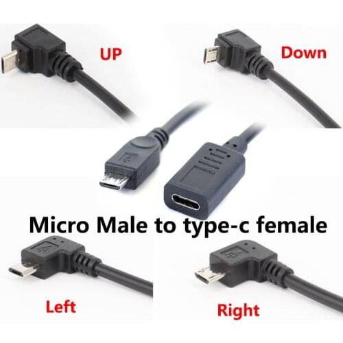 USB Type-c Female to Micro USB Male OTG Connector Cable Adapter 30cm up down left right 90 degrees