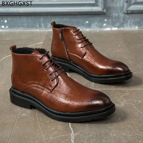 Brown Ankle Boots for Men Male Formal Leather Boots Men Dress Shoes Black Martin Boots for Man 2021 Chaussure De Homme Zapatos