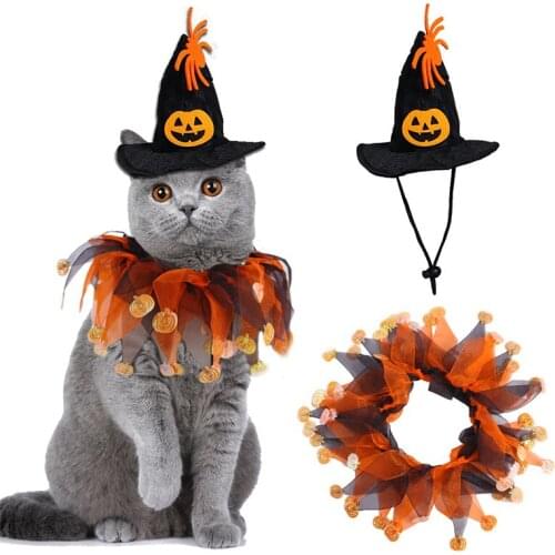 Pet Costumes Cat Cosplay Pumpkin Coller Hat Pet Costumes for Small Cats Funny Holiday Clothes Black Halloween Party Easter Gift